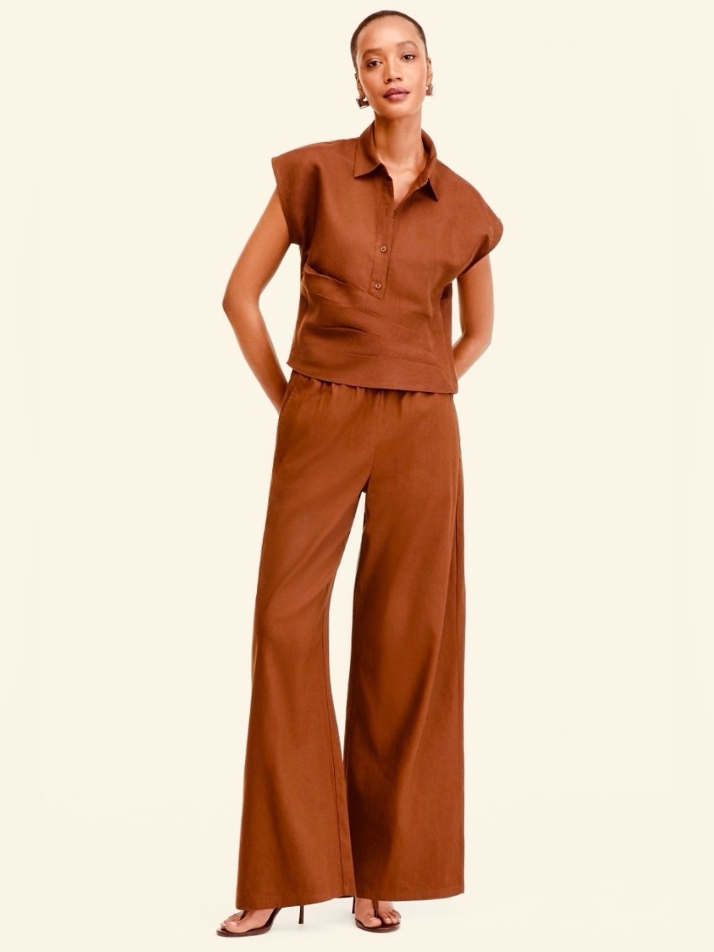 I.N.C. Linen-Blend Top & Wide Leg Pants Set in Rust Color - Size S/M